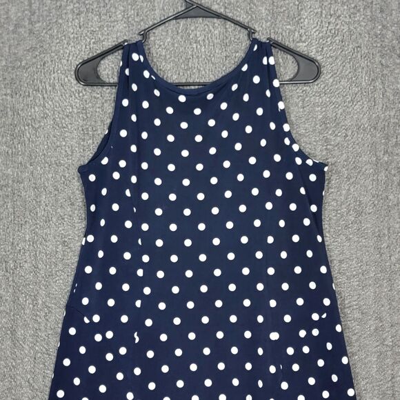 Susan Graver Dress Womens PM MP Blue White Polka Dot Sleeveless Liquid Knit Midi - Picture 8 of 12